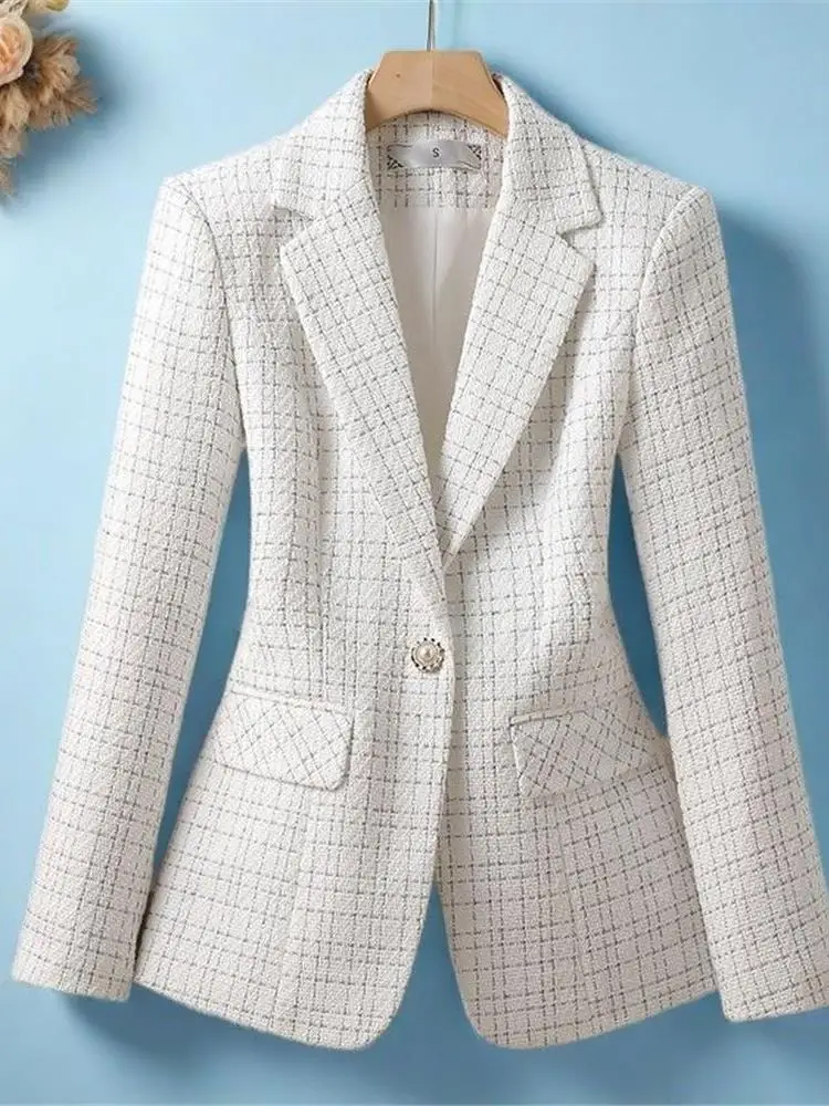 

Ele White Suit Jaet Women's Faionable Design Korean Sle Spring Autumn Cleanfit Long Sve Office Wear One Button