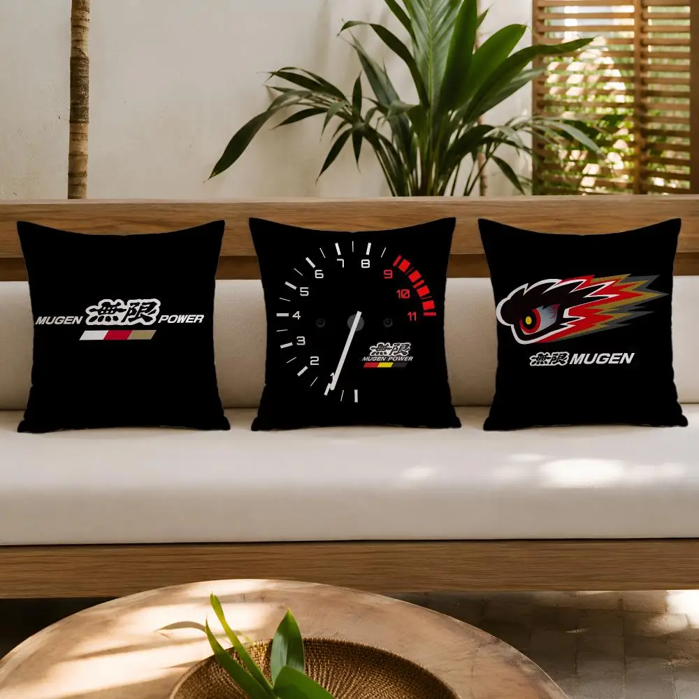 M-Mugen M-Motorsports Logo Cushion Cover Double-Sided Plush Sofa Cushion Covers Organic Breathable Invisible Zipper