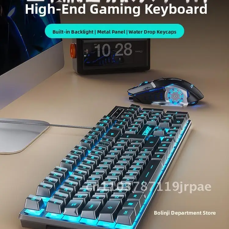 

Real Mechanical Feel Gaming Keyboard with Silent Mouse for Business Notebook Desktop USB Connection Cool Lighting Options