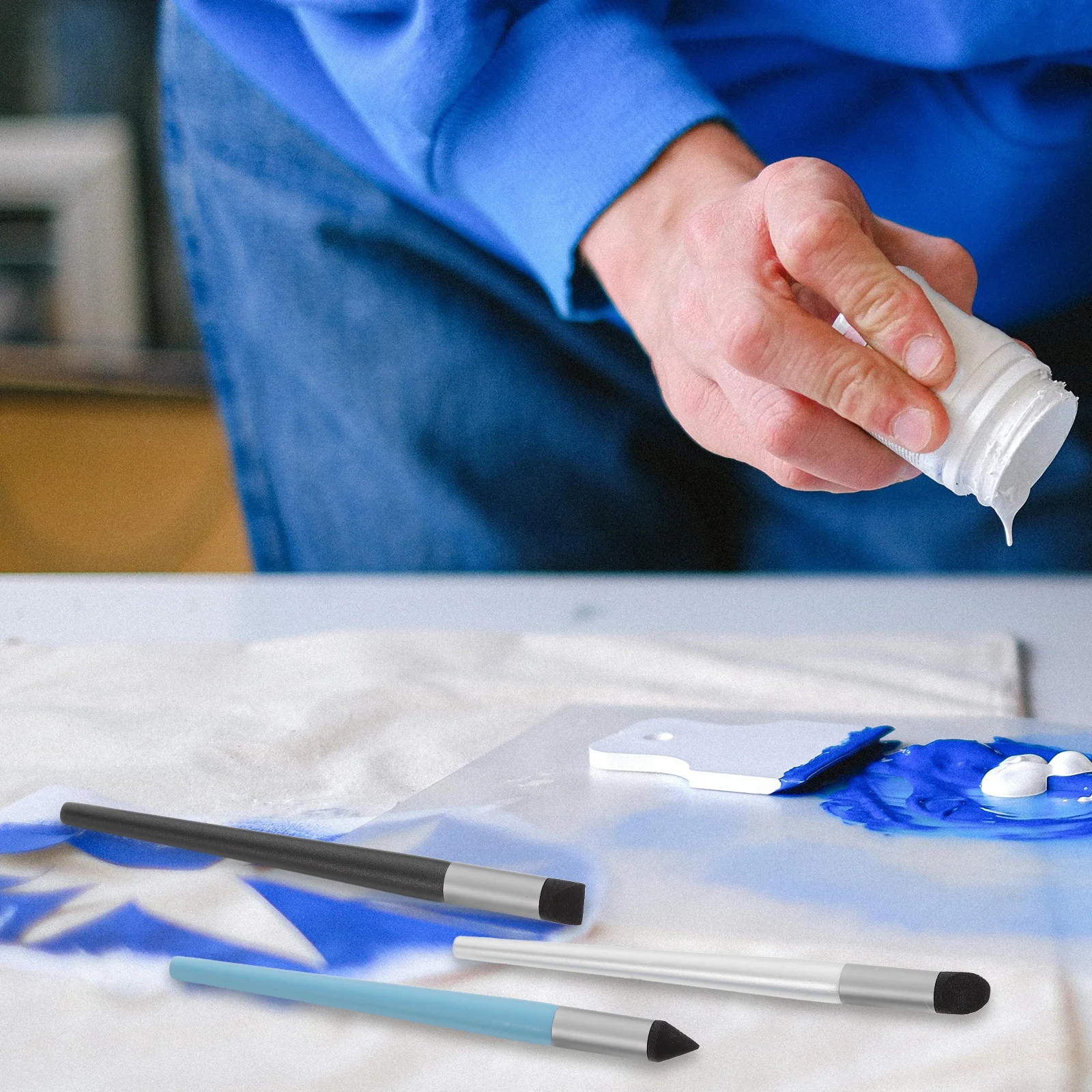 

3pcs Oil Pastel Blending Sponge Pens Soft Head Drawing Tools Round Bevel Double Tips Sketching Accessories For Artists Blending