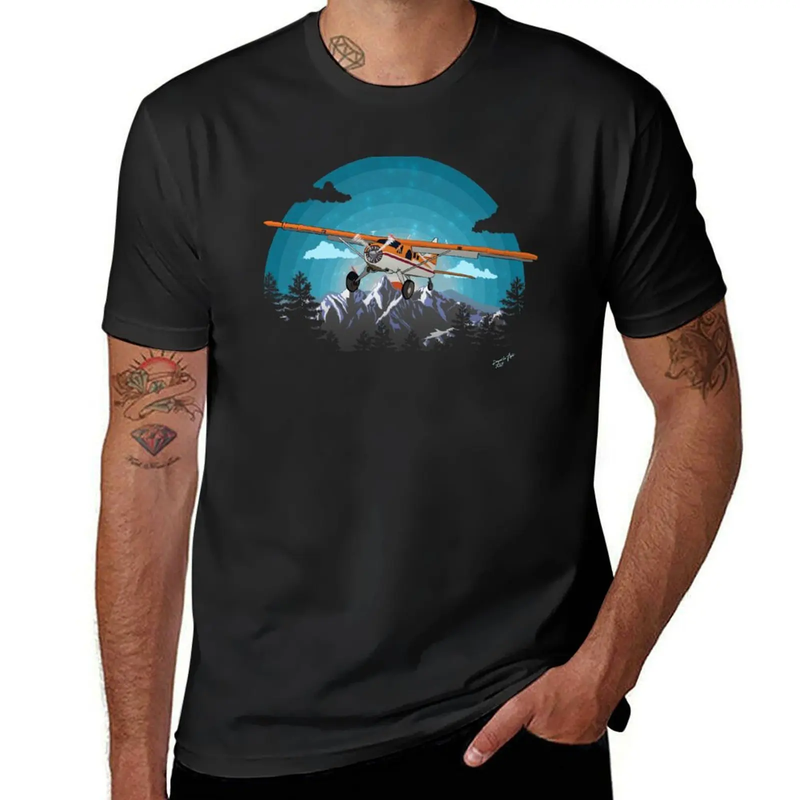 Twilight Flight Bushplane Mountain Design T-Shirt cute tops quick drying Men's t-shirt