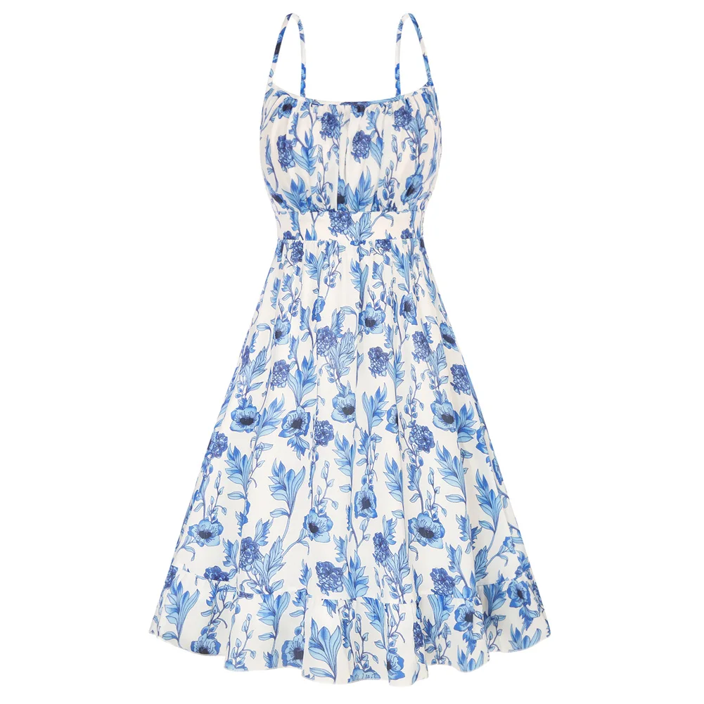 GK 여성용 정의 허리 캐미 드레스, 스파게티 스트랩, 프릴 밑단, A 라인 드레스