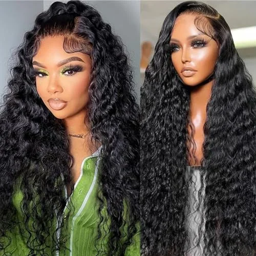 

Deep wave 5x5 Closure lace frontal wig Preplucked 30 inch lace front curly wigs Brazilion Glueless Wigs human hair Ready to Wear