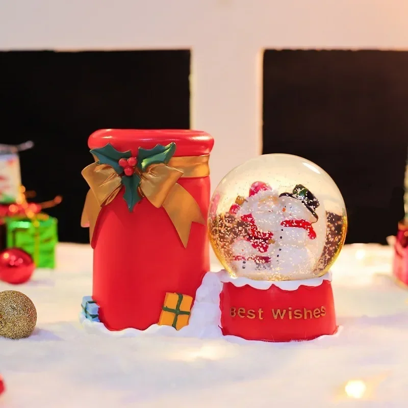 Santa Claus resin crystal ball pen holder luminous ornament holiday gift
