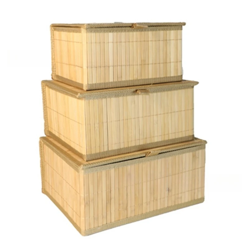 For rectangular bamboo woven with cover cover, bamboo storage home storage box