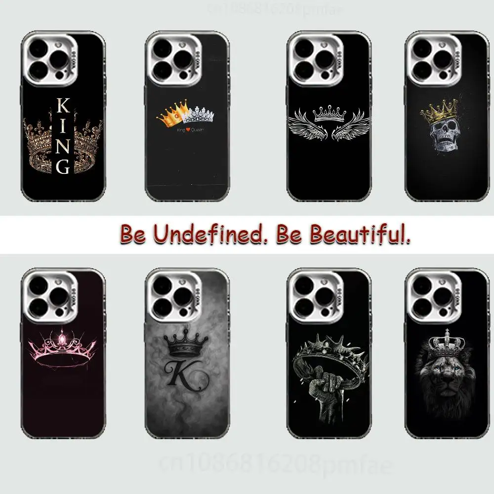 

KING Queen Crown Letter White Shockproof Phone Case For iPhone 17,16,15,14,13,12,11,Pro,XS,Max,Plus,Mini,SE