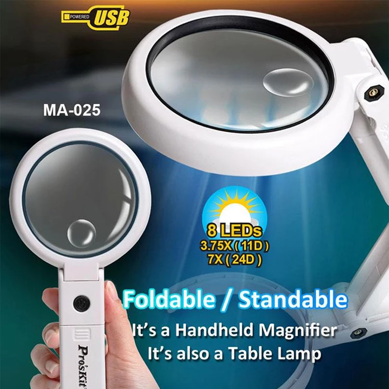 Folding & Handheld LED Magnifier 3.75X 7X Handheld Vision Aid Magnifier for Soldering Iron Repair/Reading