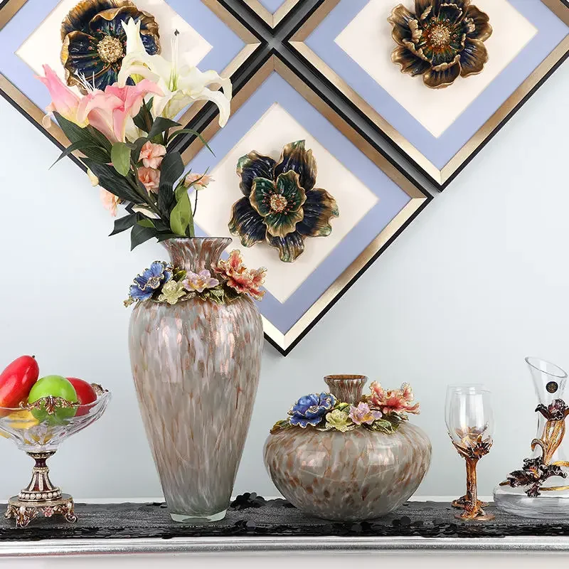 Enamel colored glass art large vase luxury living room entrance decoration ornament