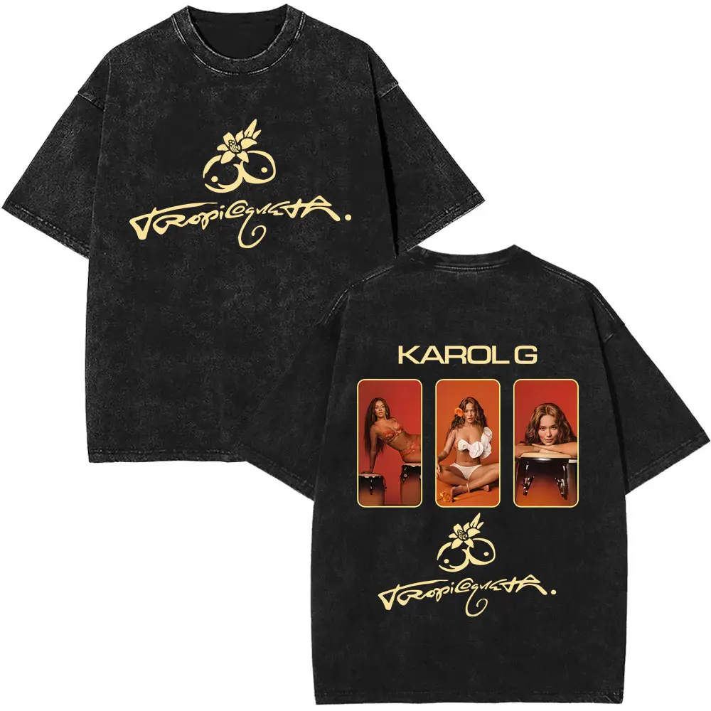 

Washed Vintage Karol G Album Tropicoqueta 2025 Merch T-shirt Men Women Fashion Pop Music T-shirts Male Casual Oversized T Shirts