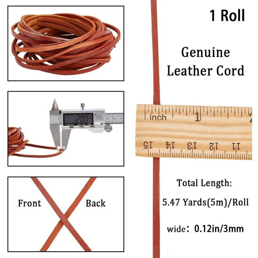 3mm x 5m Genuine Leather Strip Flat Leather Cord 2mm Thick Cowhide Leather String Strap Braiding Thread Rope making kit