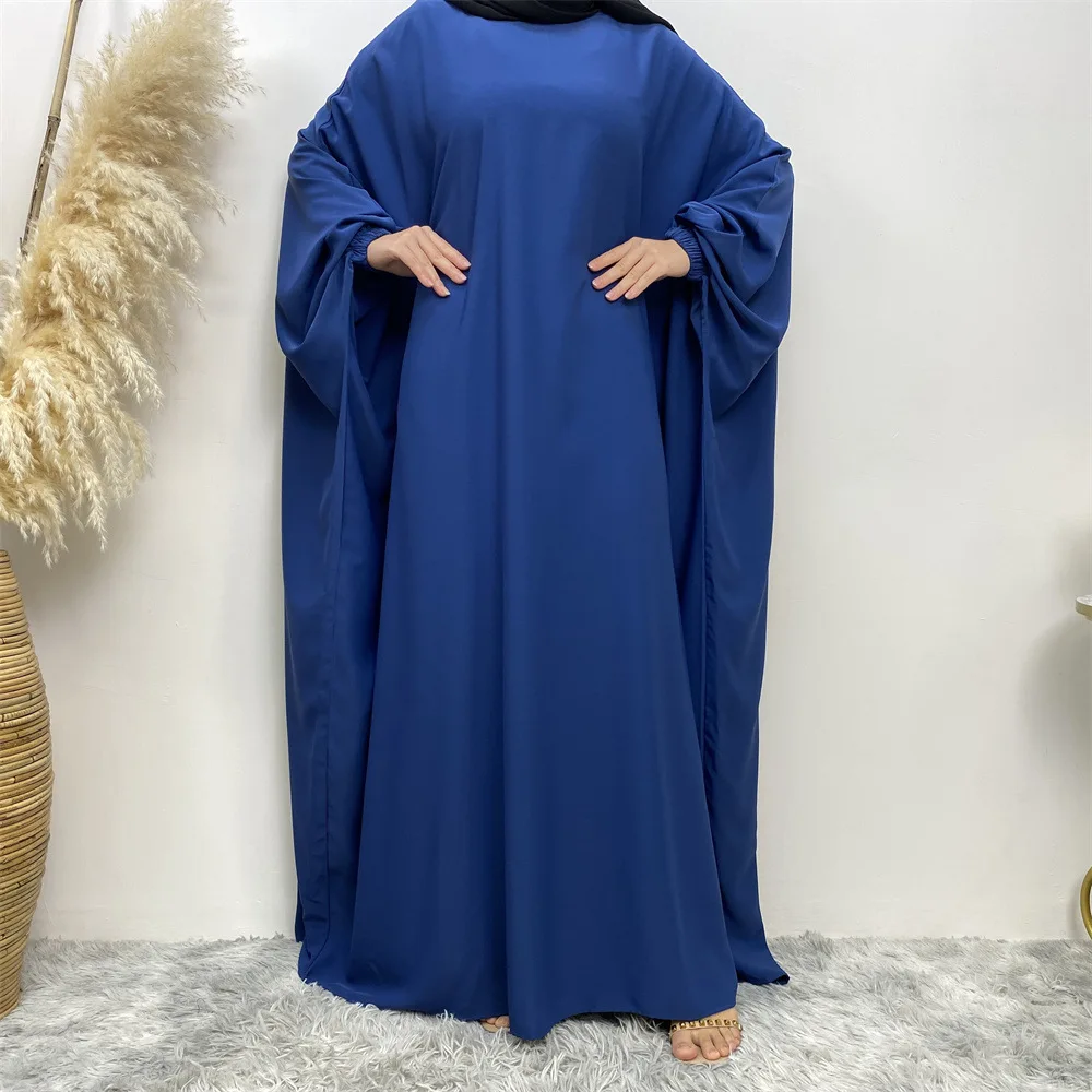 

Muslim Women Prayer Dress One Piece Praying Abaya Batwing Sleeves Solid Islamic Clothing Dubai Saudi Turkish Modest Robe Robe