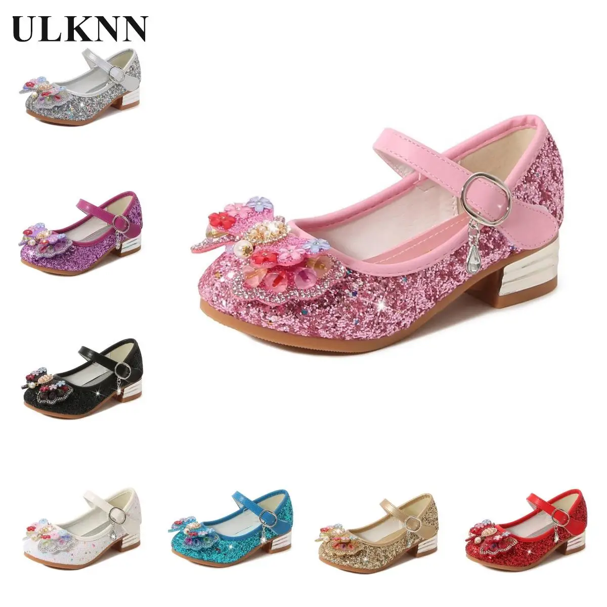 

Girl's Leather Shoes Kid's Comfort 3-12 Little Children's Crystal Princess Baby Shes Rhinestone High Heels Cinderella Pink Shoe