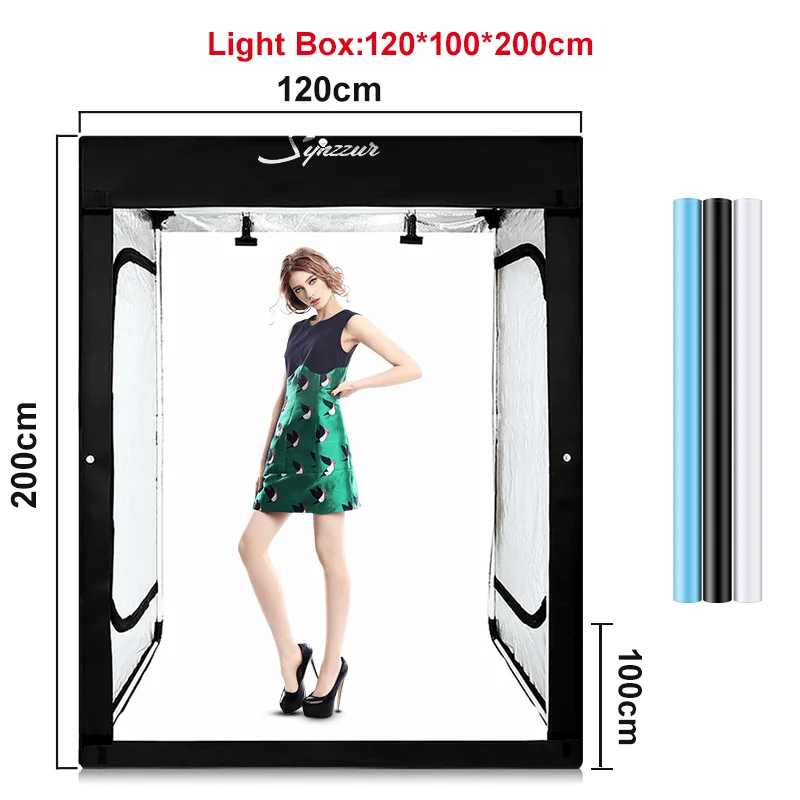 خيمة تصوير كبيرة بطول 2 متر، مجموعة صندوق إضاءة استوديو الصور مع 3 خلفيات باللون الأسود والأبيض والأزرق لملابس التصوير
