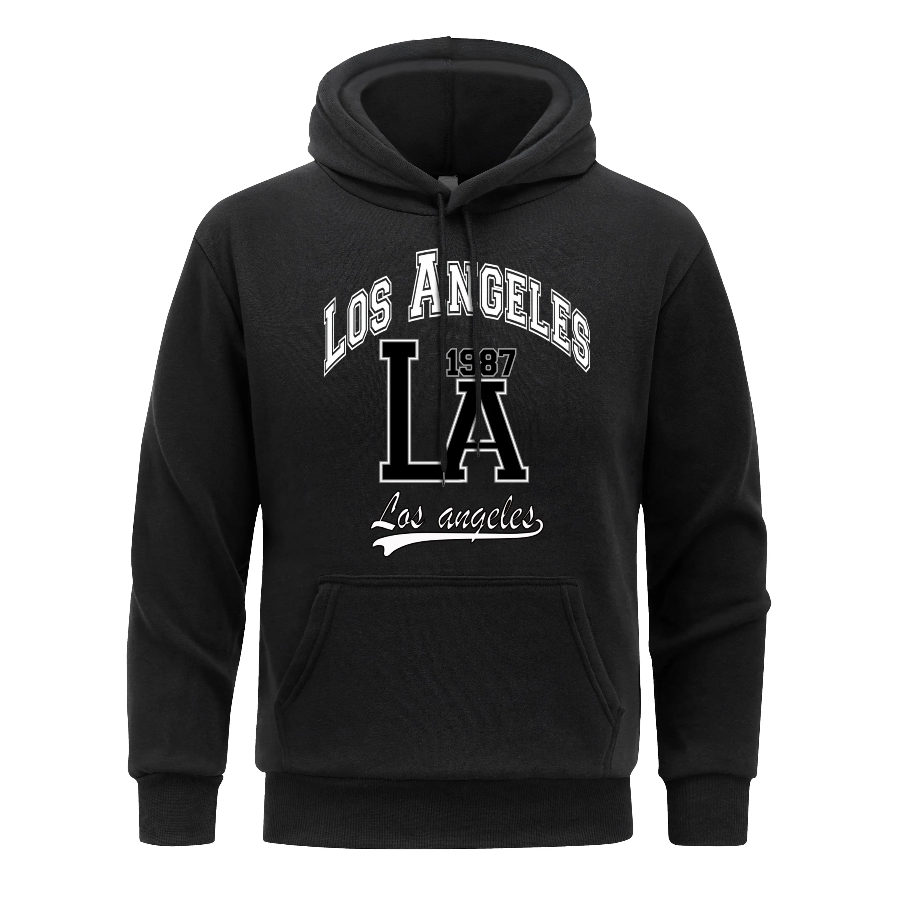 Sudadera con capucha con estampado de letras de Los Ángeles City para hombre, sudaderas con capucha negras de lana para primavera y otoño, jersey de lana, ropa