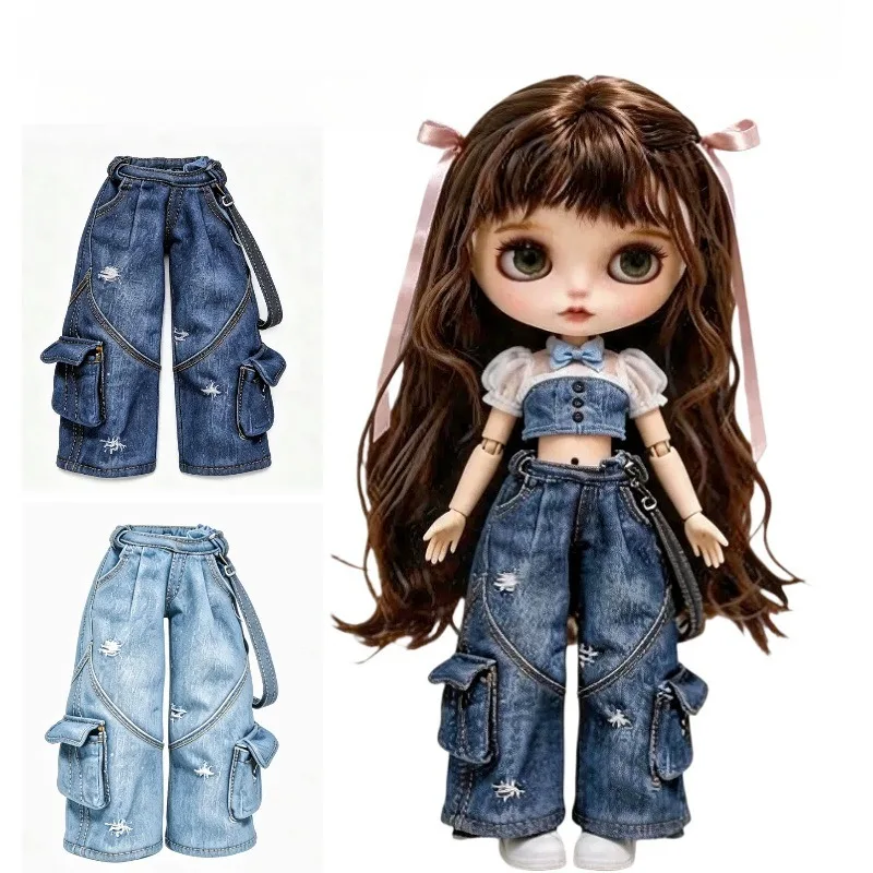 Blythe Doll Clothes 1/6 BJD 20cm Y2K Distressed Flare Pants Fashion E-girl Outfit Doll Clothes