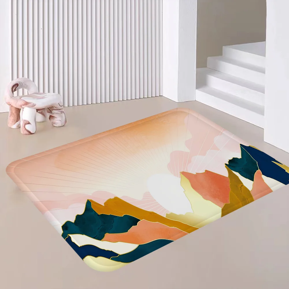 Color Mountain Print Room Mats Anti-slip Absorb Water Long Strip Cushion Bedroon Mat Household Carpets