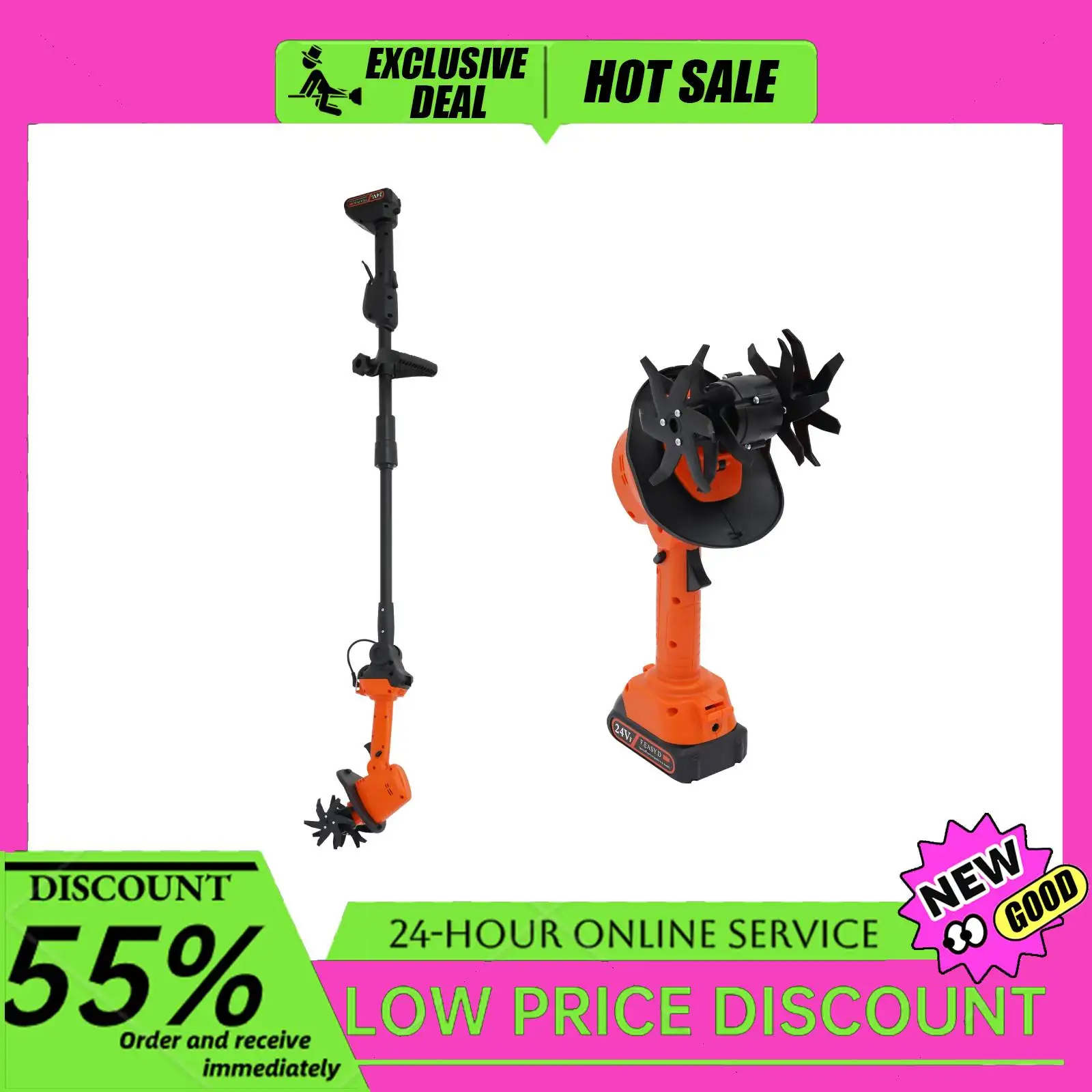 

21 В Беспроводной мини-культиватор-культиватор Ручной садовый культиватор с батарейным питанием и штангой 550 Вт 235 об/мин для ослабления почвы и прополки