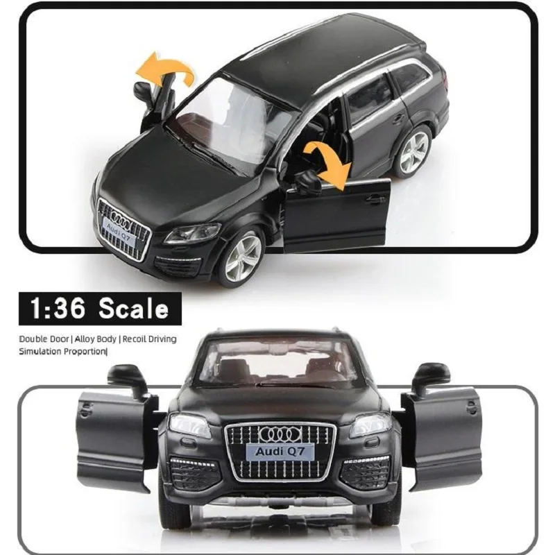 Simulazione pressofuso e veicolo giocattolo VW Audi Q7 V12 SUV grande tirare indietro e porte aperte RMZ città 1:36 modello di auto in lega regalo per i bambini