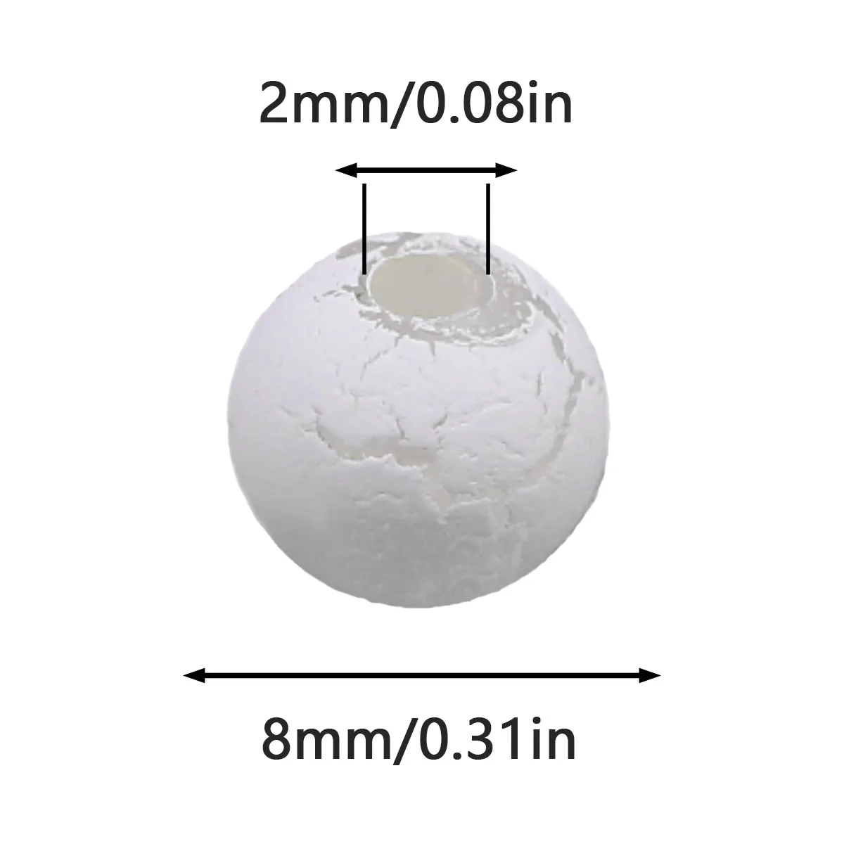 100-300pcs 8mm White Color Cracked Acrylic Perforated Round Bead Large Hole Beads for DIY Bracelet Necklace Bead Accessories