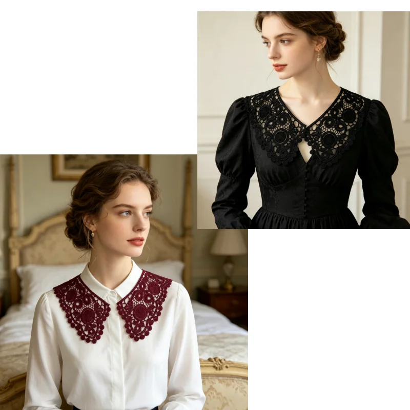 2 Pairs of Retro Lace Detachable and Openwork Decorative Collar for Ladies. Suitable for Both Shirts and Dresses. Available in 8