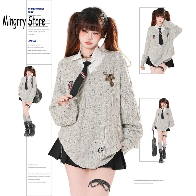 

Y2k Vintage Long Sleeve Loose Sweaters Women 2025 Autumn Winter New Knitted Pullove Women Fashion Sweet Casual Knit Streetwear