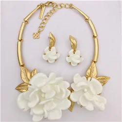 Senior European American style flowers leaf exaggerated corlorful resin necklace earrings jewelry set
