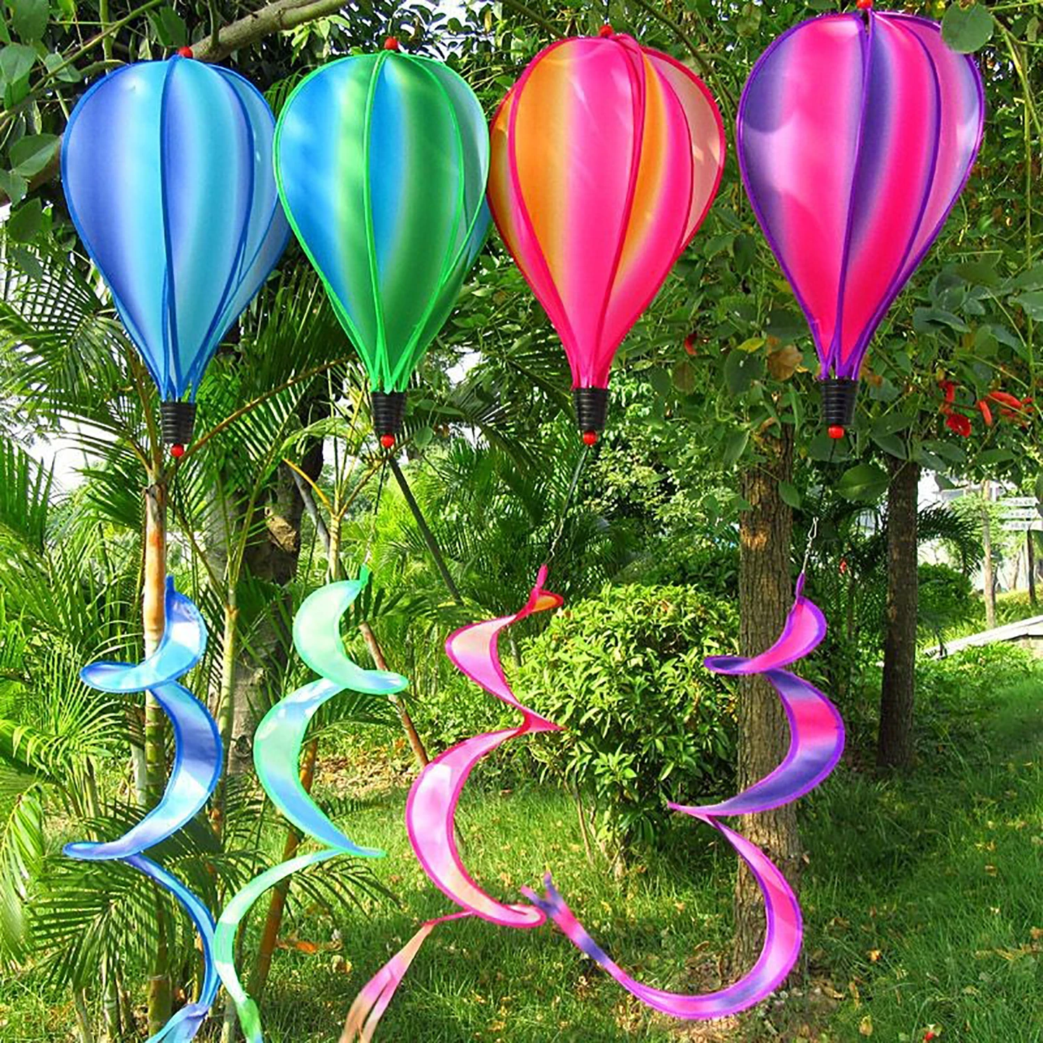 Colorful Rainbow Wind Spinner Hot Air Balloon Shaped  Hanging Twister Garden Yard Bird Deterrent Device Outdoor Decoration