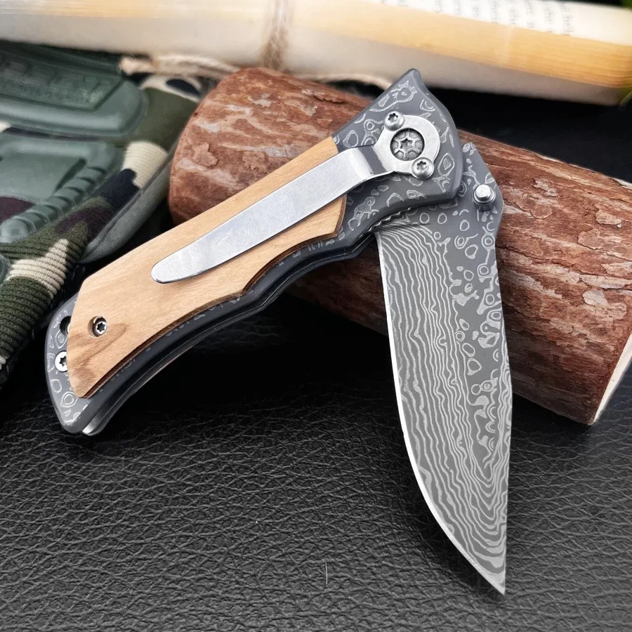 جديد 339 سكين صغير قابل للطي 5Cr13Mov شفرة 420 الصلب مع مقبض خشب الزيتون التخييم حمل سكينة للاستعمال الخارجي المشي لمسافات طويلة مغامرة أداة ECD #5