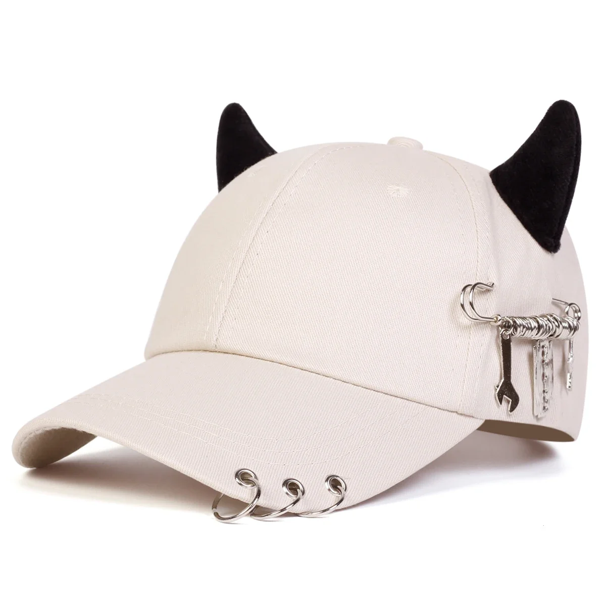 Unisex Lron Ring Cow Horn Personality Baseball Caps Spring Autumn Outdoor Adjustable Casual Hats Sunscreen Hat image 5