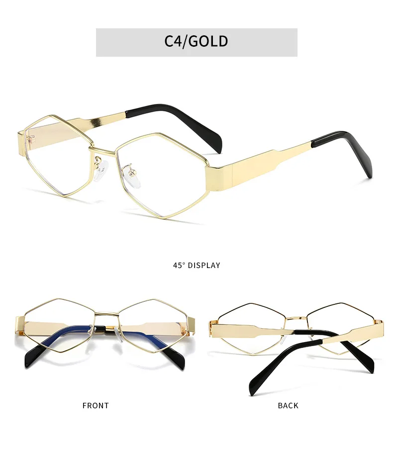 Polygonale Luxus Sonnenbrille Frauen Marke Mode Raute Sonnenbrille Frau 2024 Retro Vintage Metall Diamant Shades Brillen – Detail 12