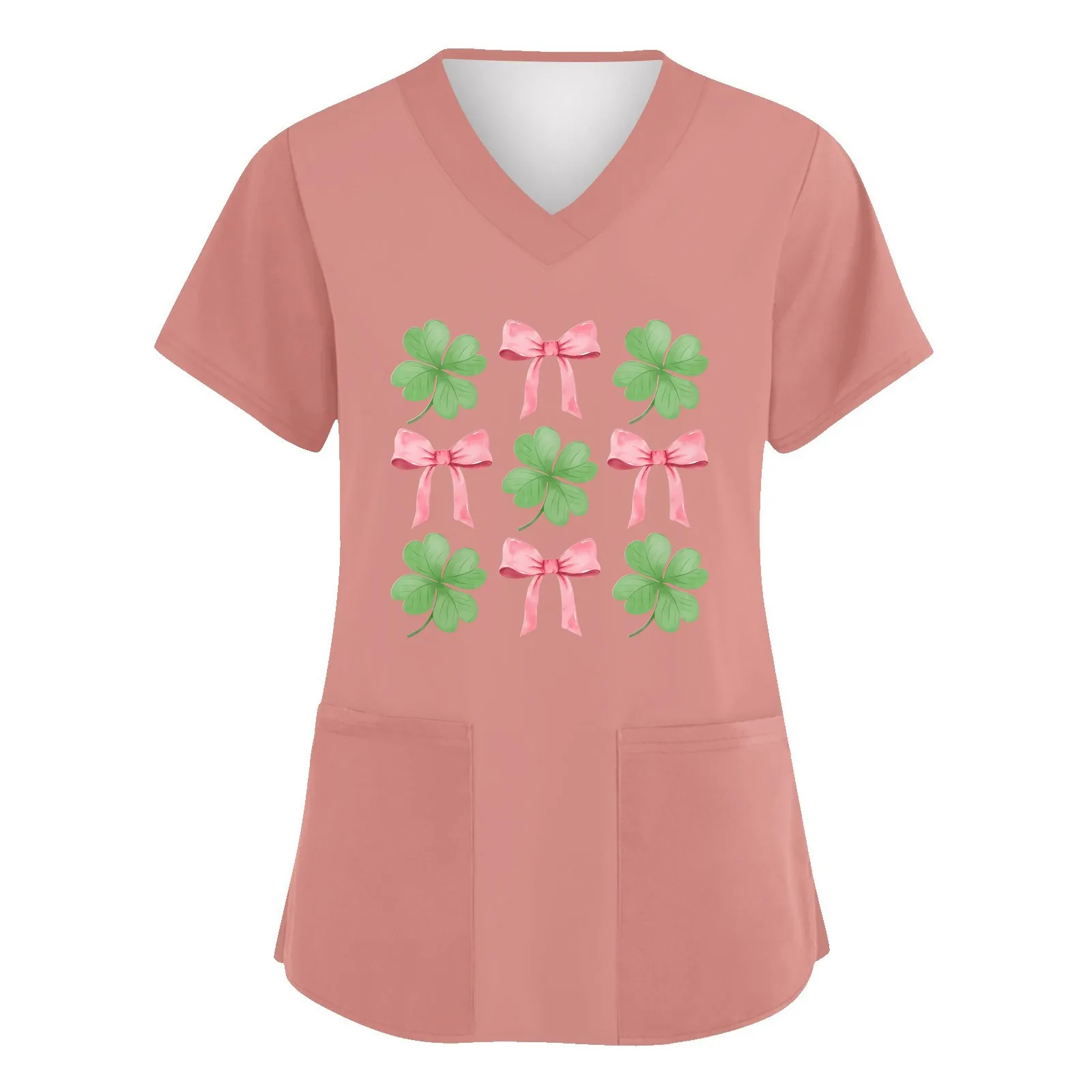 Women'S Fashion V-Neck Comfortable And Personalized Materials For Women  Short Sleeve Workwear With Pockets Printed Tops