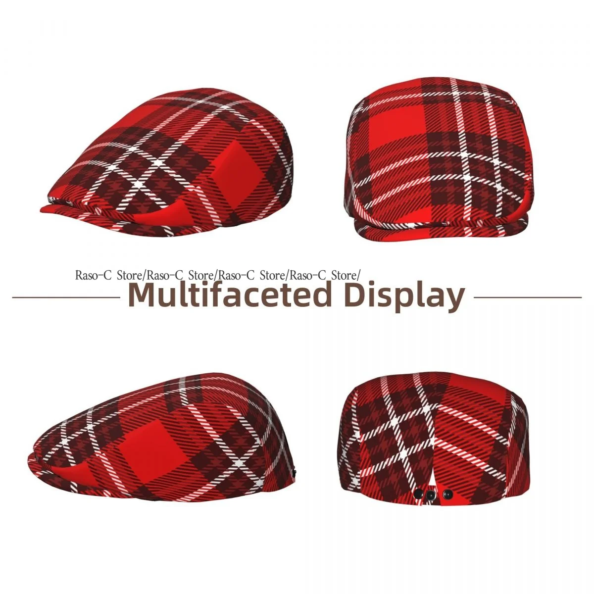 Unisex Adult Forward Peaked Cap Red And White Plaid In Burgundy Newsboy Flat Cap Casual Streetwear Ivy Driving Hat