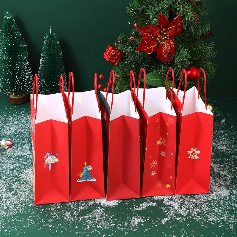 16pcs Christmas Paper Bags Xmas New Year Party Decorative Accessories Santa Claus Gift Bag Chocolate Nougat Packaging Pouches