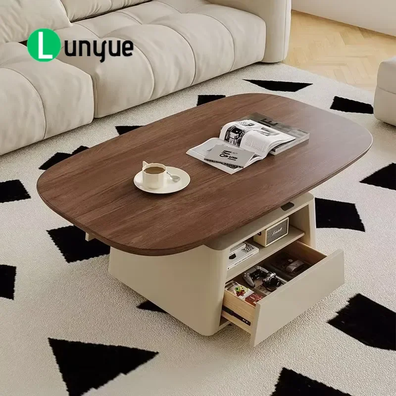 Retro Style Adjustable Height Coffee Table Removable Rock Slab Side Table for Living Room Small Apartment Simple Modern