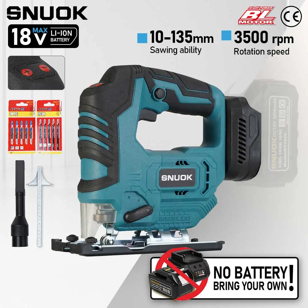 SNUOK-máquina desnuda, sierra curva sin escobillas, herramienta eléctrica, abrazadera inalámbrica de mano, mango de barril, rompecabezas para batería de litio Makita de 18V
