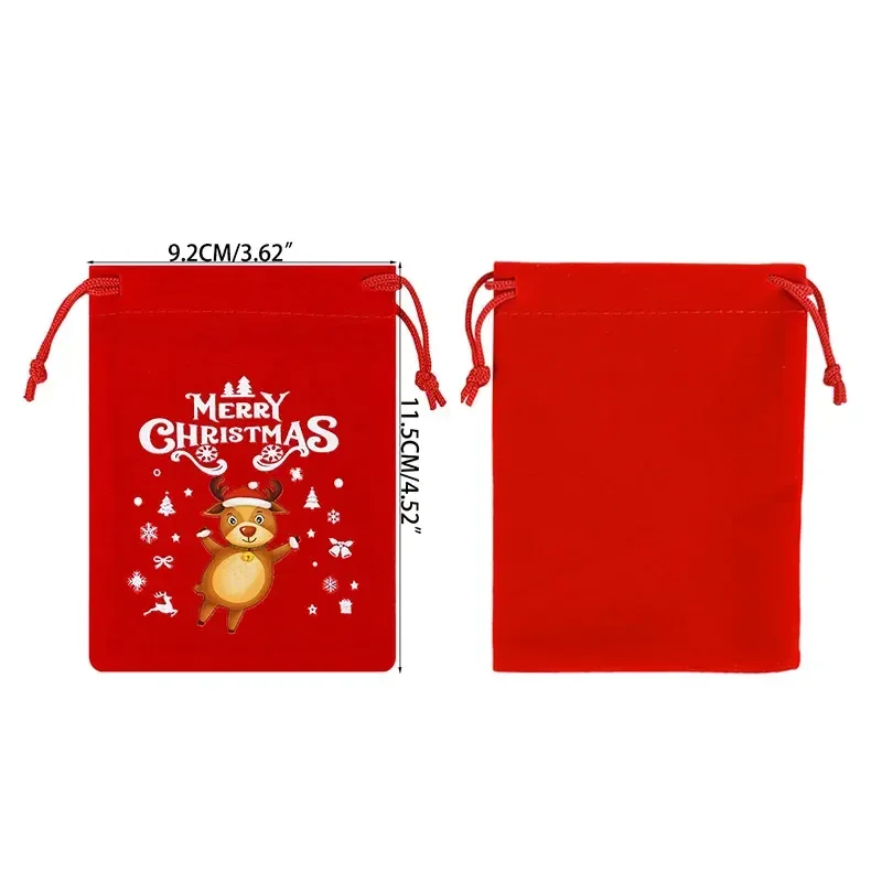 5Pcs/Lot Xmas Patterns Velvet Bags 9x12 15x20cm Small Christmas Candy Gift Bag Drawstring Pouch Boutique Jewelry Packaging Bags