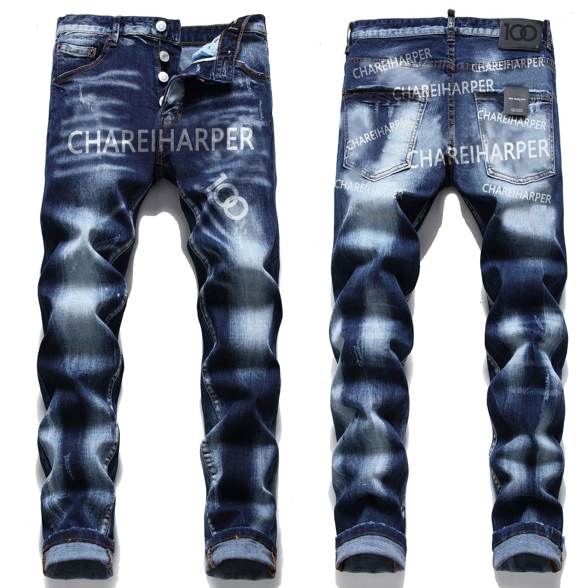 

chareiharper dsq1093 plus size Ripped patch Laser burned d2 jeans Men's stretch slim straight tube fashion street style