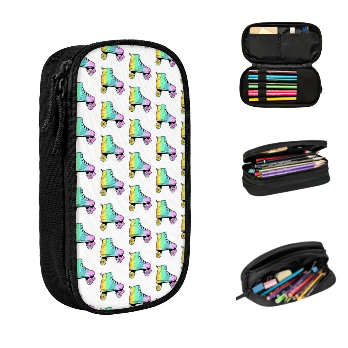 Rainbow Roller Skate Pencil Cases Large Capacity Pen Bags Pen Box Pencil Pouch For Boys Girls Students Stationery School Office