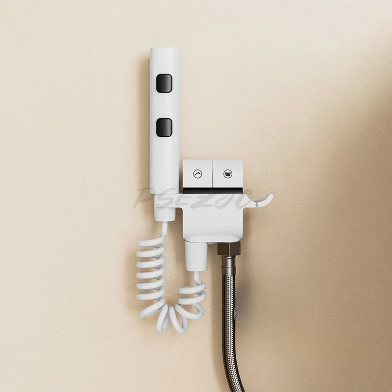 

Women's Washing Gun Gray White Bathroom High-pressure Copper High-pressure Toilet Companion with Two Buttons for Flushing