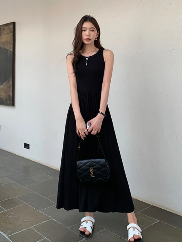 Abito da donna Chic Midi Abiti estivi Elegante tunica Party All-match Semplice senza maniche Moda Casual Stile coreano A-line Mujer