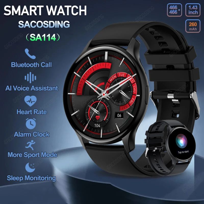 

SACOSDING SA114 Smart Watch Men Always On Display NFC Bluetooth Call Voice Control 466*466 AMOLED Screen Sports Smartwatch Women