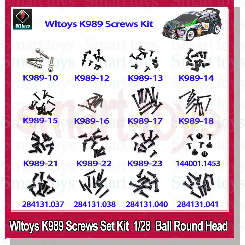 Wltoys K989 Screws Set Kit Ball Round Flat Head Screw 10 12 13 14 17 18 20 21 22 23 For WL 1/28 RC Car Parts 284131 K939 144001