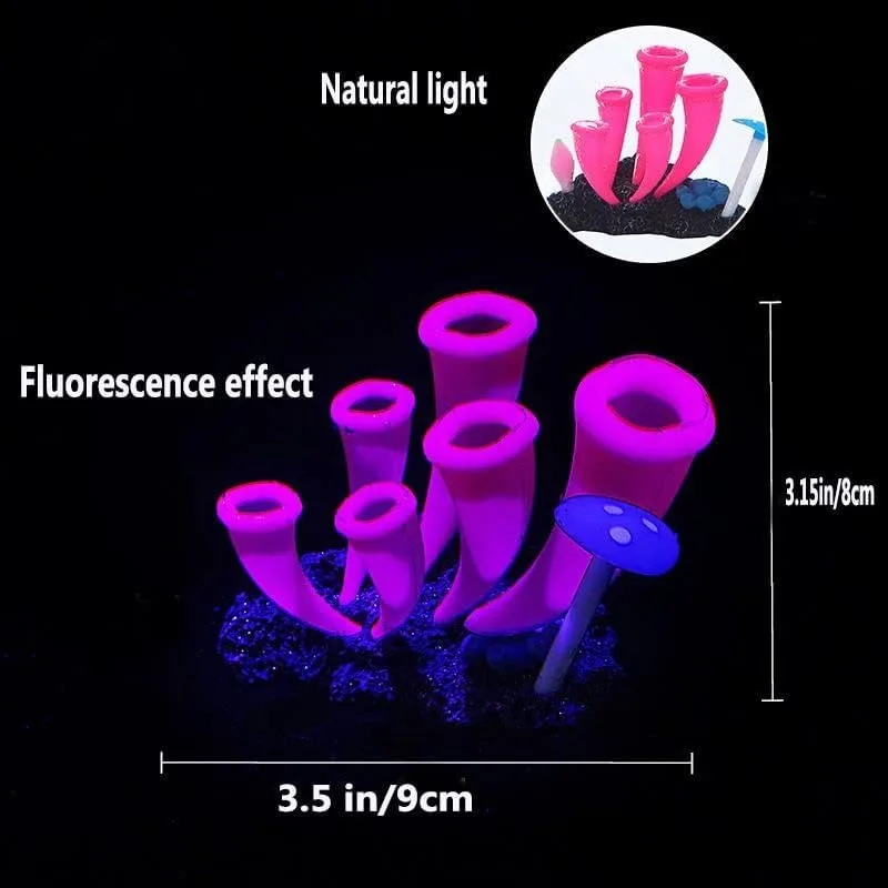 4 Pieces Aquarium Fish Tank Decorations with Glowing Effect Silicone Glow Artificial Ornament Coral Reef Plants Accessories