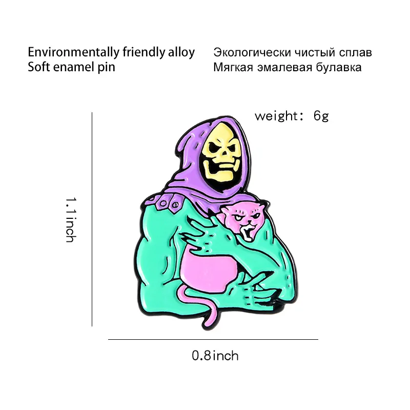 Terrifying Halloween Skeleton Ghosts Enamel Pin The demon cat wearing a purple headscarf Brooches Lapel Badges Jewelry Gifts