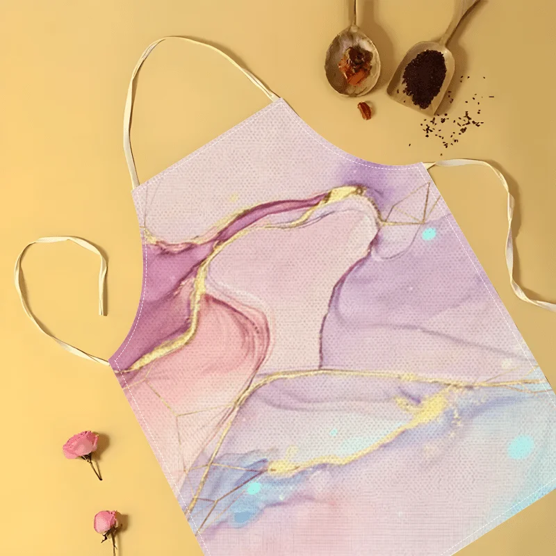 

Фартук кухонный льняной с фиолетовым мраморным узором и золотыми прожилками, 1 шт., для женщин, для выпечки, готовки, рисования