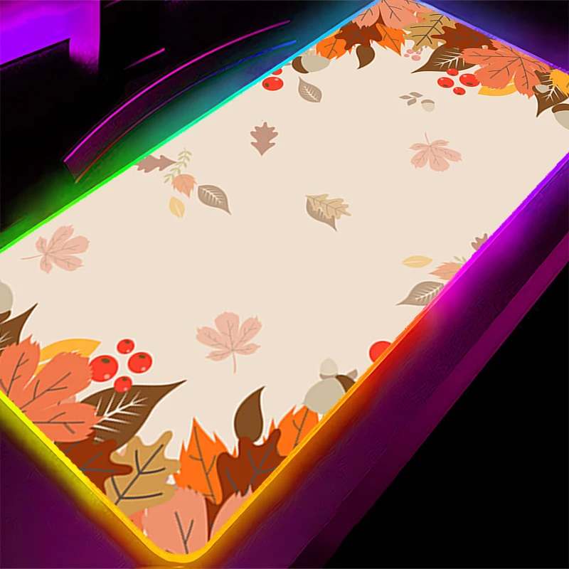 

RGB LED Mouse Pad Gaming Mat PC Accessories HD Mousepad Desk Mat Non Slip Extended Pad Rubber Green Tropical Plants Keyboard Pad