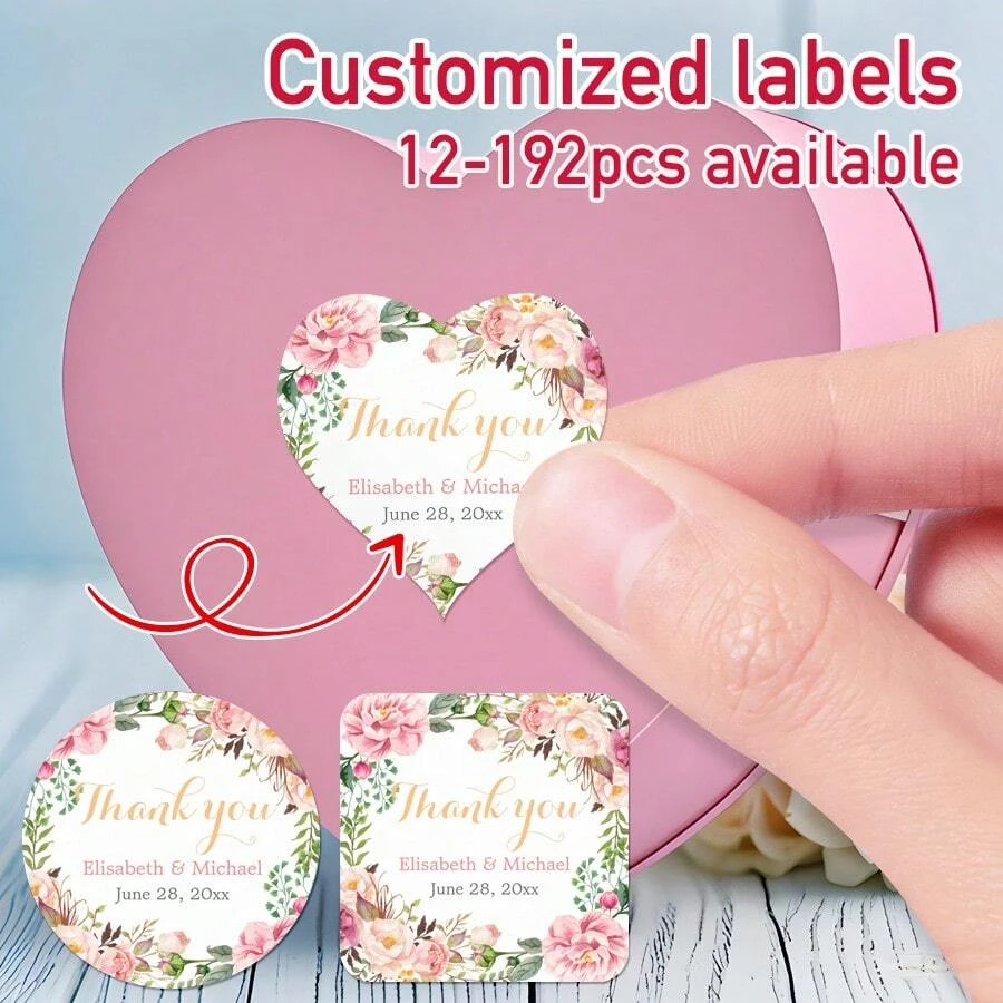 

4CM Custom Floral Wedding Name Stickers,Customizable Labels With Name and Date,Personalized Details to Favor,Invitation,and Gift
