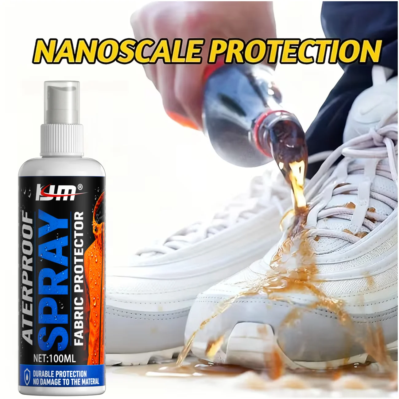 KJM Nanoscale Waterproof Protective Spray, Long Lasting Water Oil Stain Repellent for Shoes Fabrics and Auto Glass