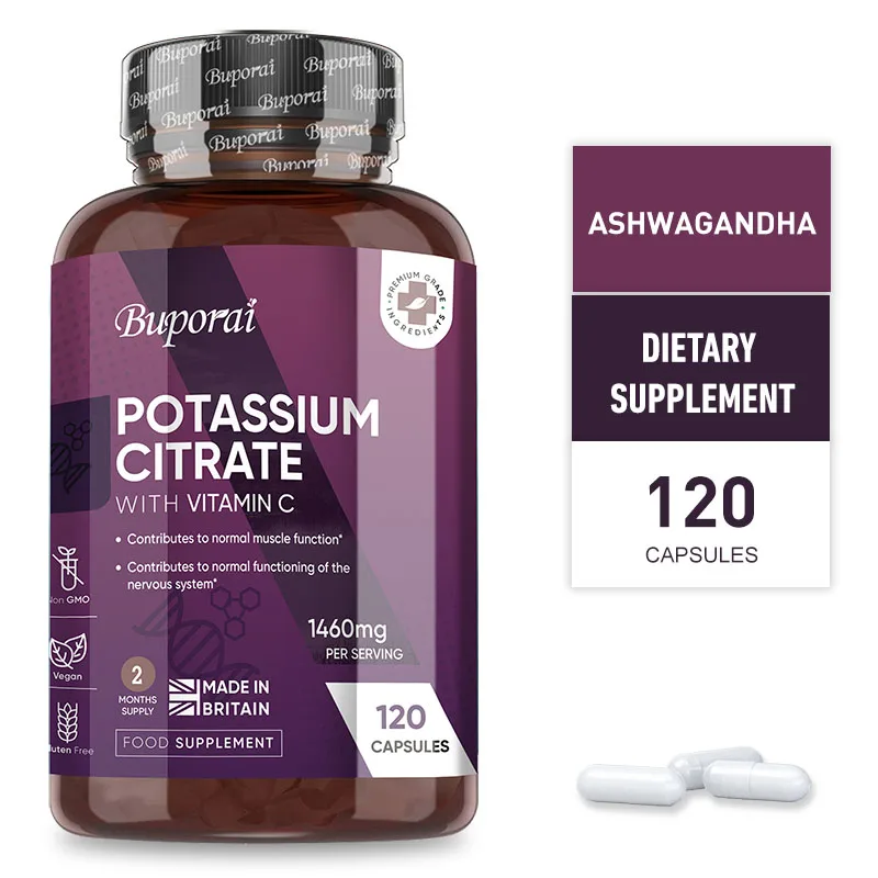 Potassium Citrate Supplements 1460mg - Contains Vitamin C To Help Maintain Normal Bone, Nerve and Immune System Function