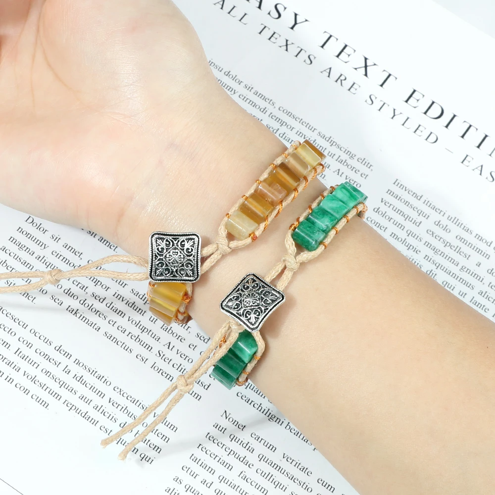 Colorful Bohemia Cylinder Agate Braided Bracelet Handmade Chakra Braided Leather Wrap Bracelet&Bangles Chain Jewelry Gift Friend